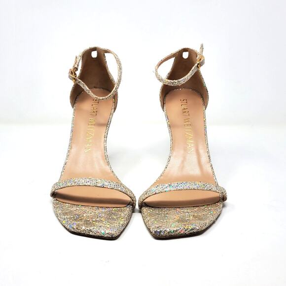 Stuart Weitzman Nudistcurve 100 Ankle Strap Sandals Gold Rhinestone Size US 8.5 - Picture 6 of 9